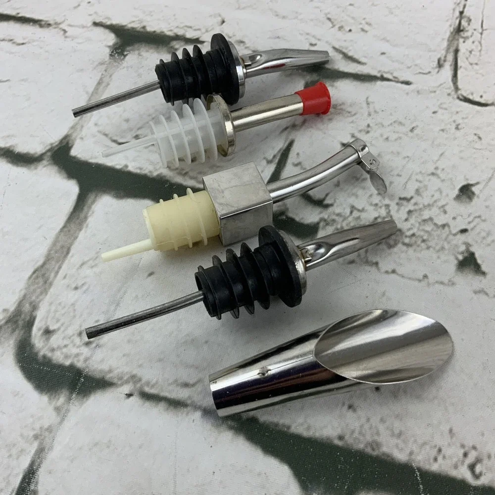 Barware Bottle Spouts Pourers Lot Of 5 Metal Plastic Seals